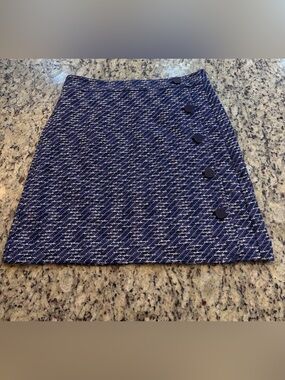 LOFT Navy Tweed Mini Skirt with Button Detail